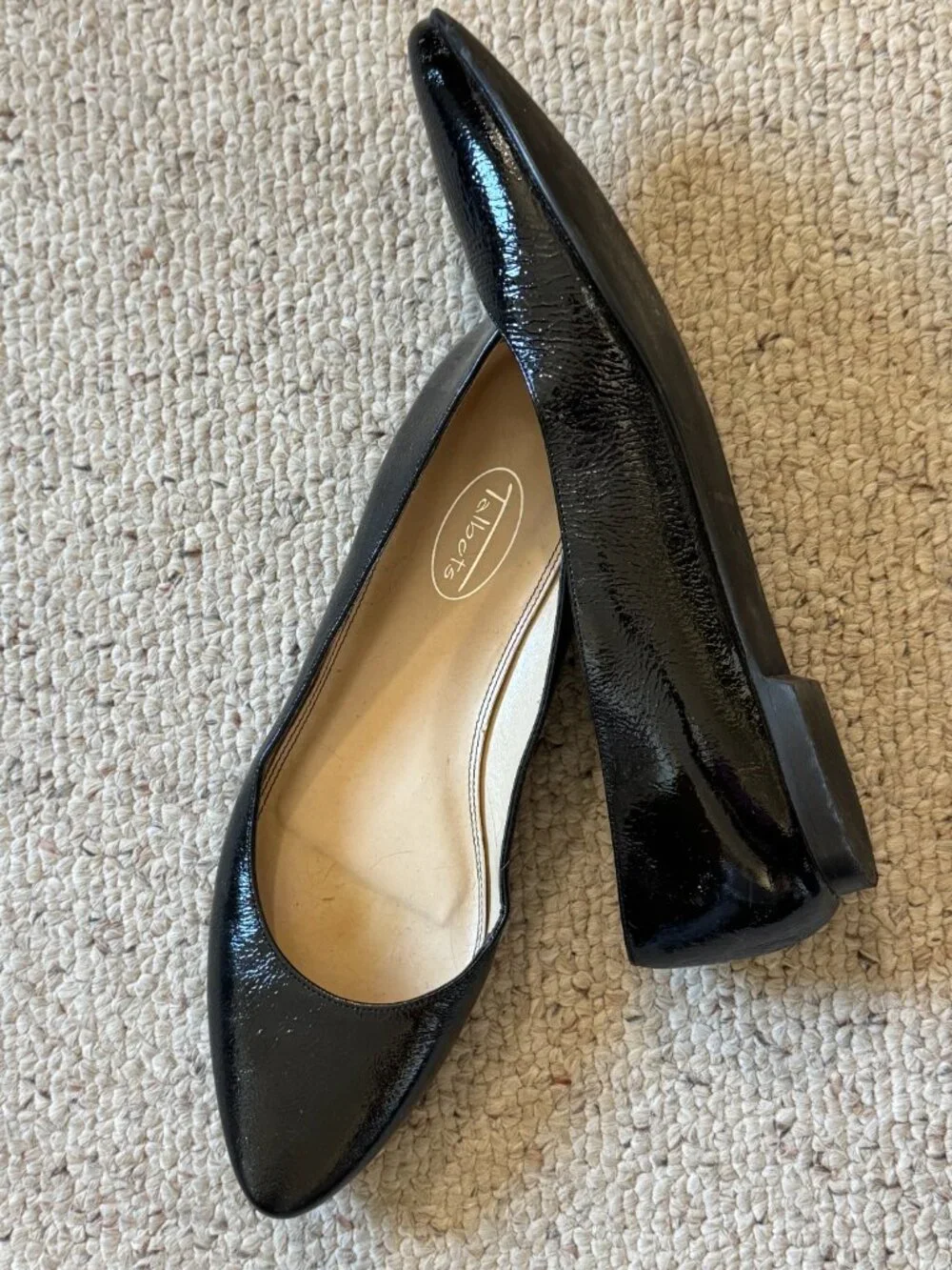 Talbots Black Patent Leather Flats Crinkle Finish Sz 9.5 N